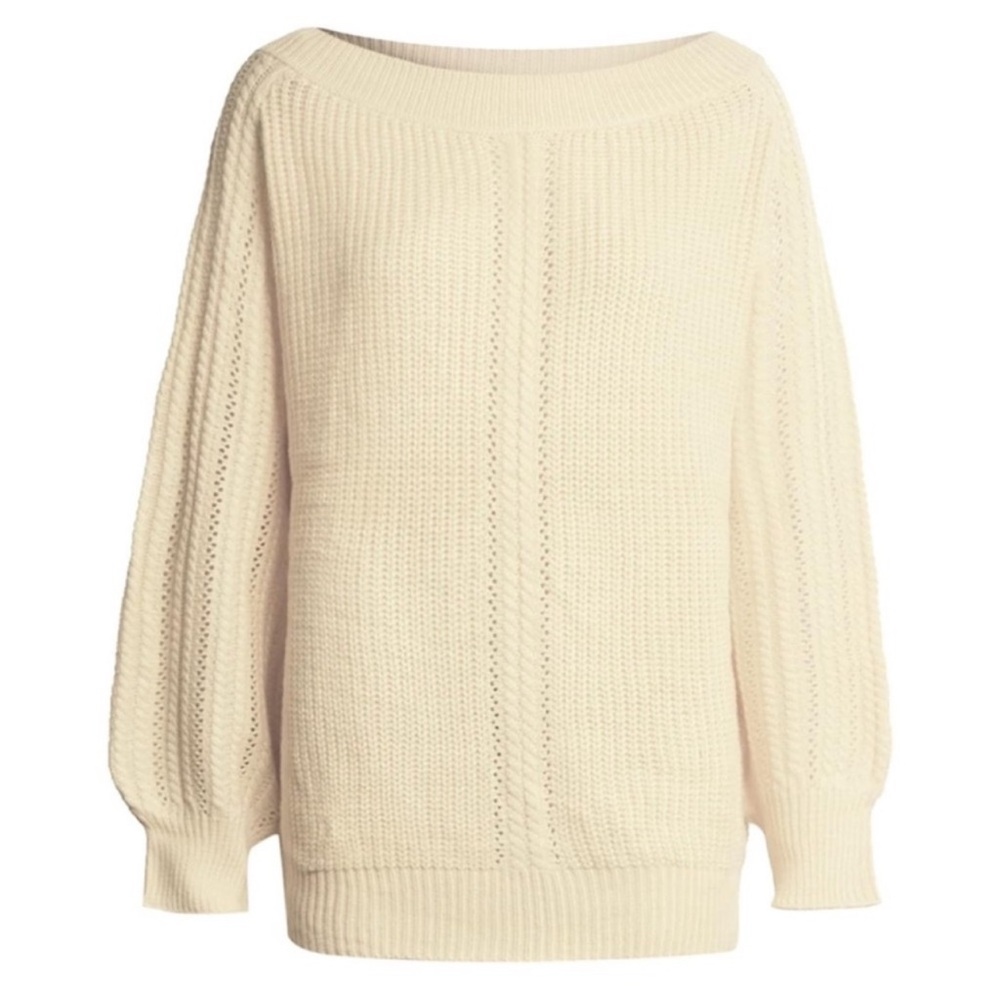 BOUTIQUE C+D+M Women's Beige Boatneck Cozy Chunky Oversized Knit Sweater Sz S